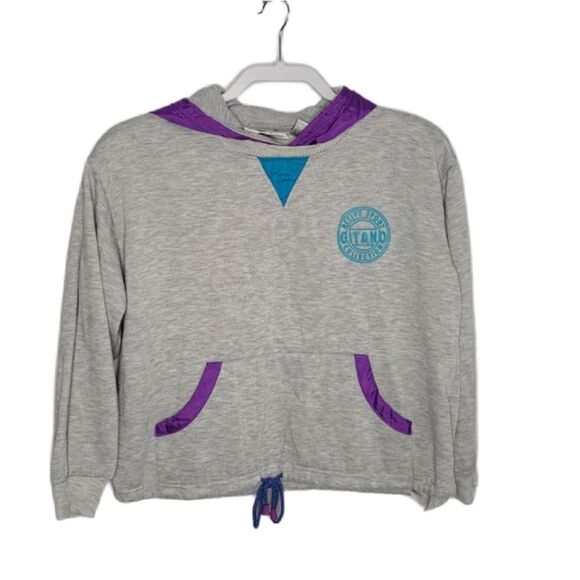 VINTAGE 90s gray hooded‎ boxy fit shoulder pad sweatshirt M - Picture 1 of 12